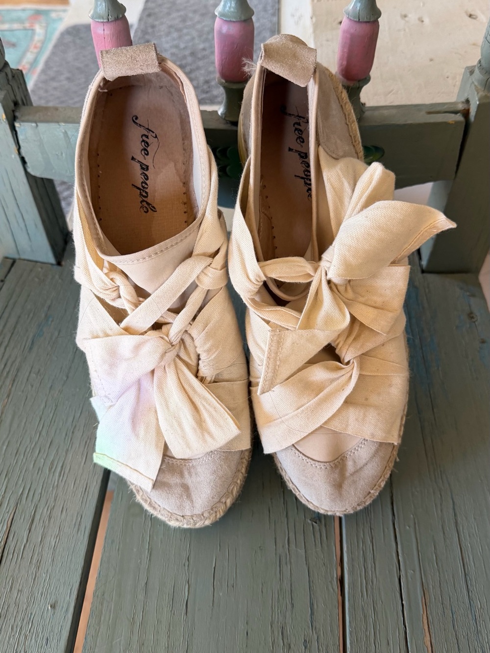 Free People Cream Knotted Espadrille Lace-Up Flats